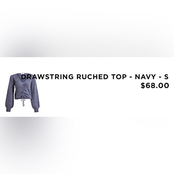 Navy Ruched Drawstring Sweater | Balloon Sleeve Knit Top | Size S - Picture 4 of 5